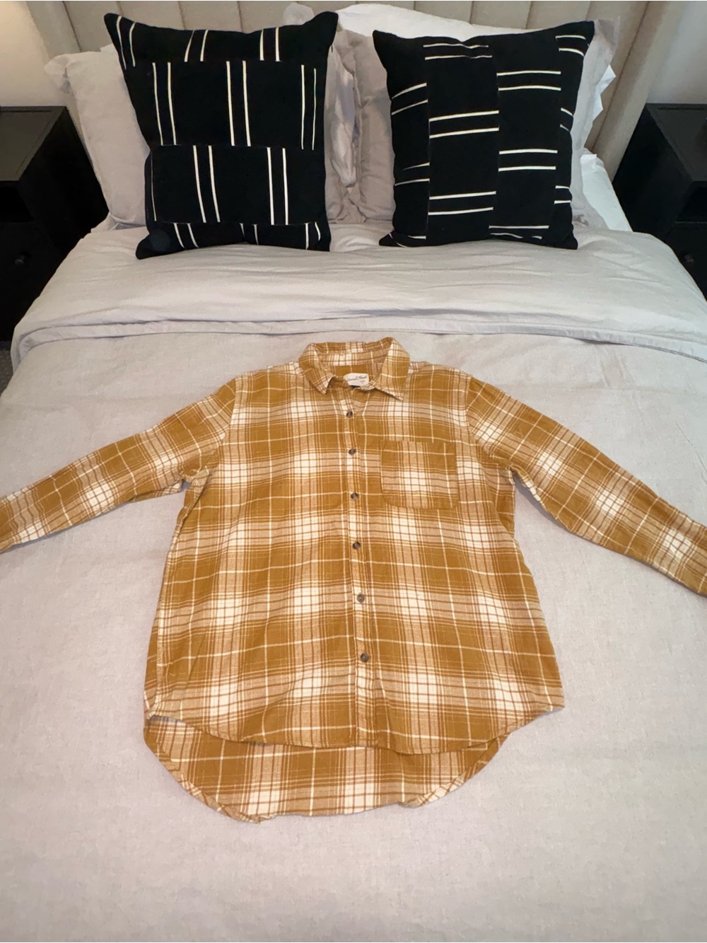 Universal Thread Mustard Plaid Lightweight Button-Down Flannel Shirt